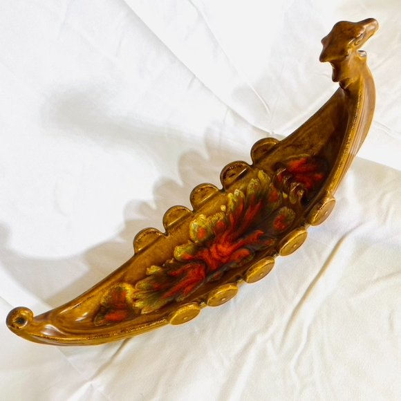 Large vintage 1960s Ceramic Art Pottery Viking Ship Ashtray Dish - Picture 3 of 9